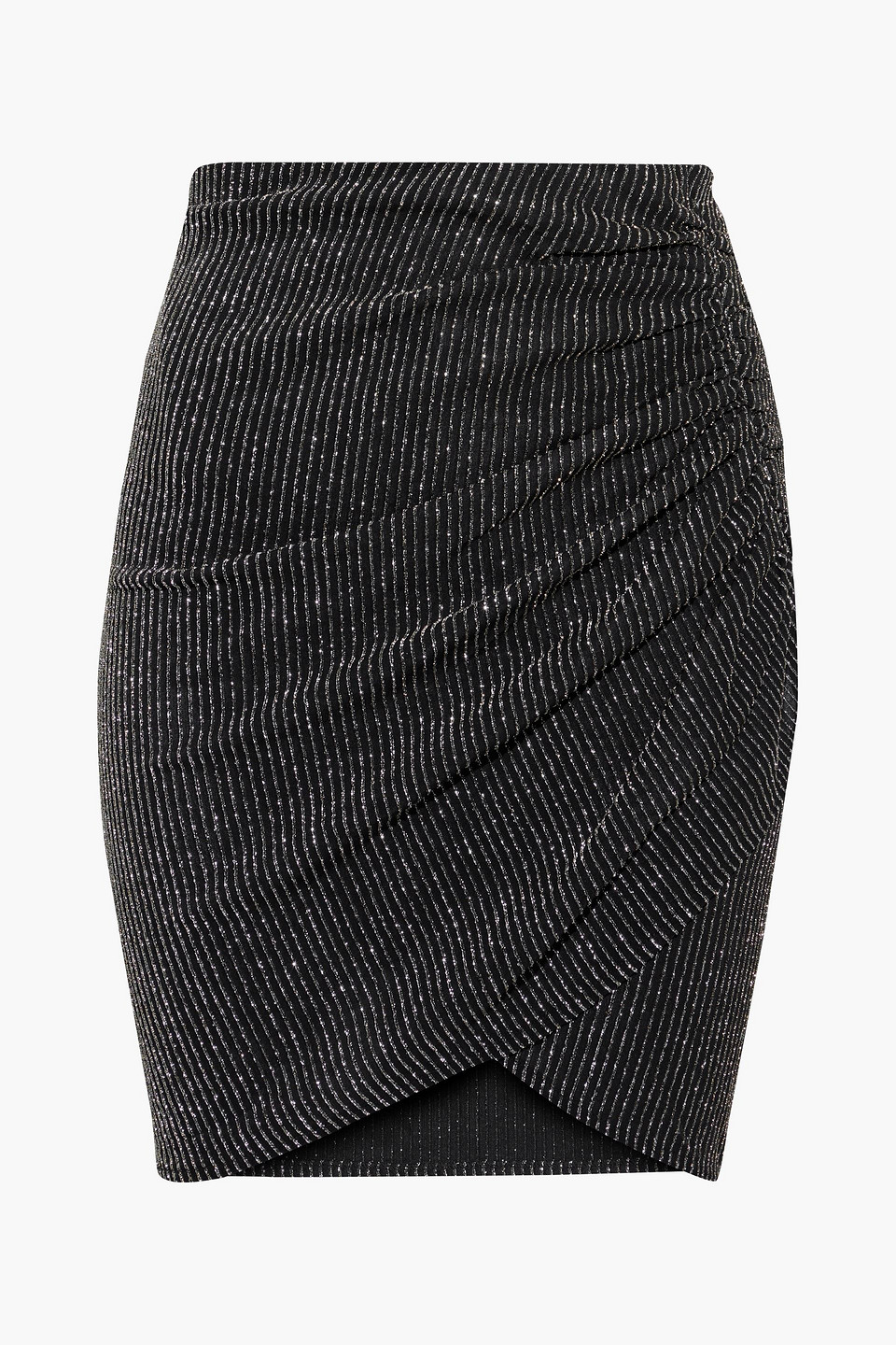 iro - tacite wrap-effect metallic striped stretch-mesh mini skirt - black - fr 36