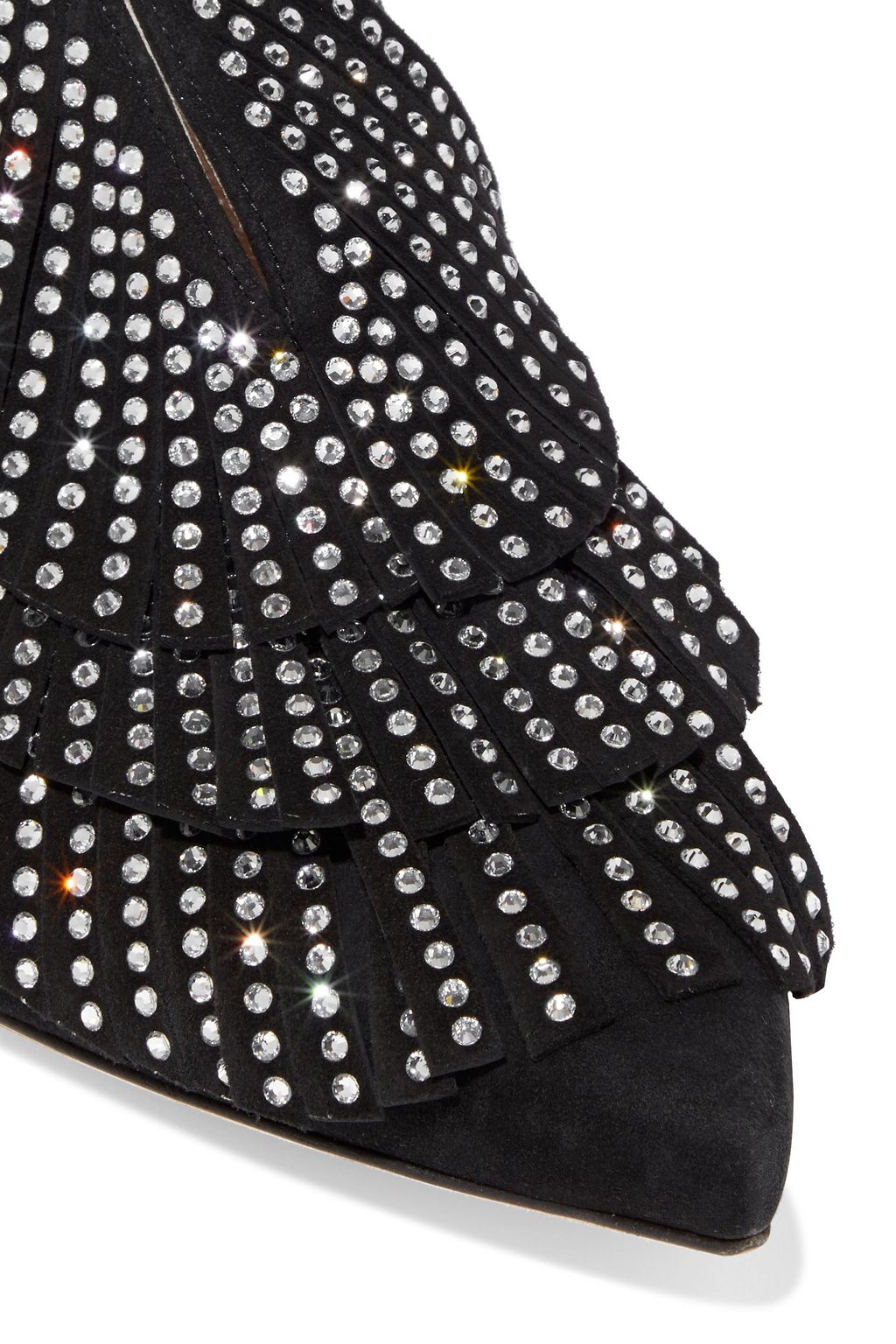 SERGIO ROSSI Crystal-embellished fringed suede mules