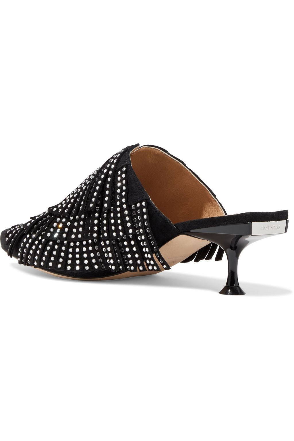 SERGIO ROSSI Crystal-embellished fringed suede mules