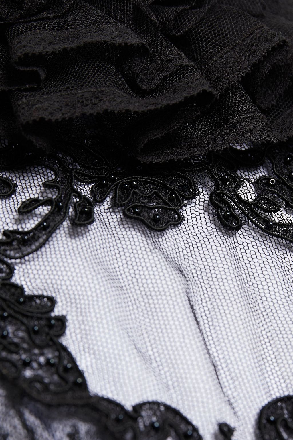 SAINT LAURENT Embellished ruffled point d'esprit blouse