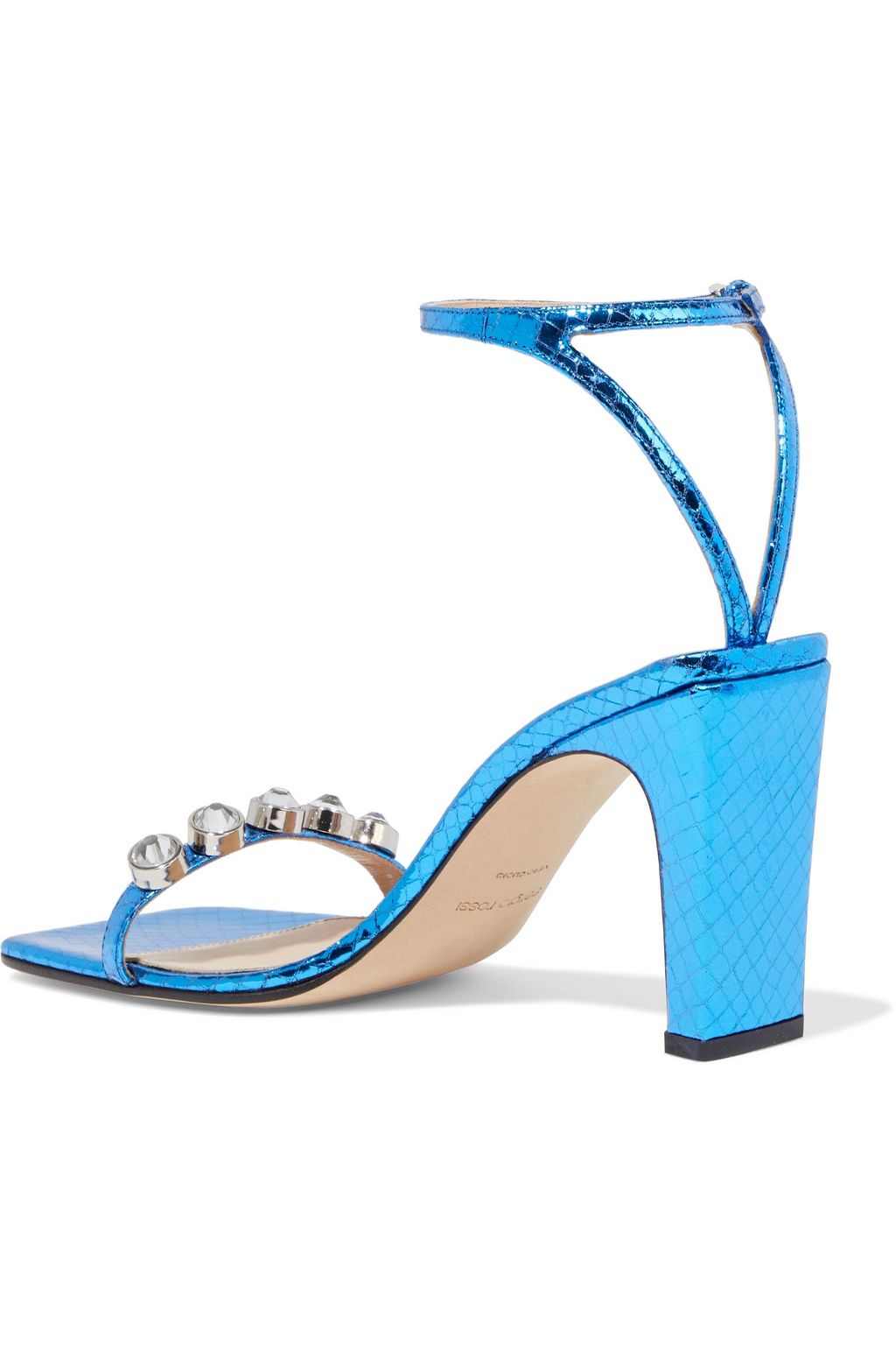 SERGIO ROSSI sr1 crystal-embellished snake-effect mirrored-leather sandals