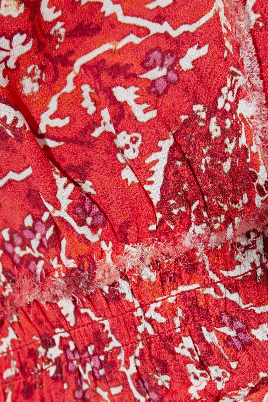 IRO Rhodey frayed ruffle-trimmed printed crepe playsuit