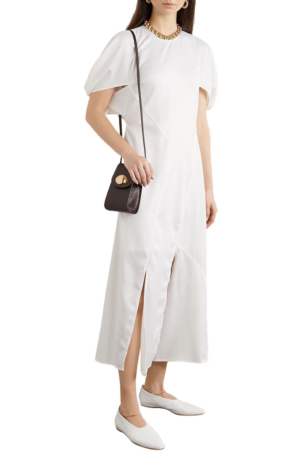 REJINA PYO Lucinda paneled crinkled-satin midi dress