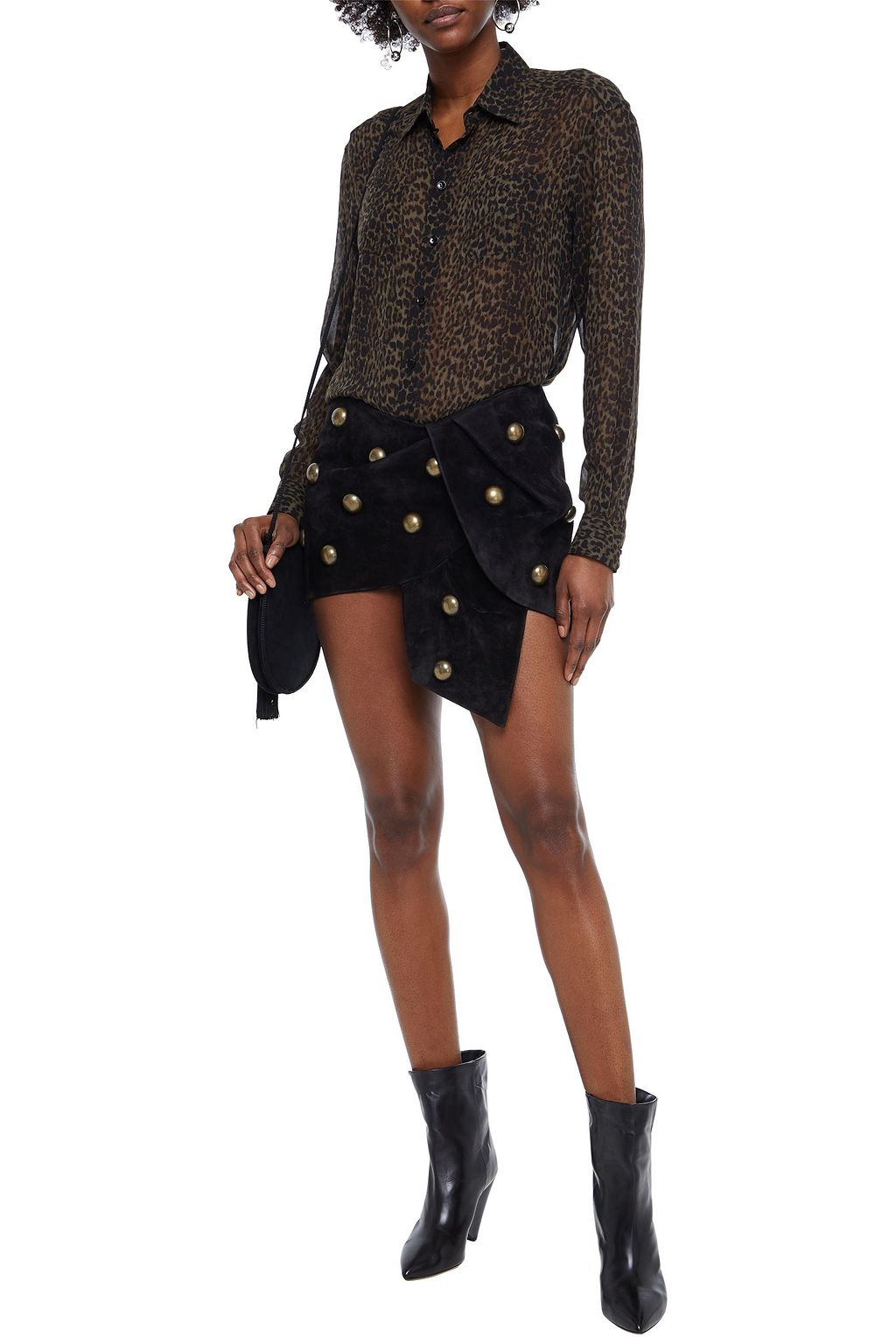 SAINT LAURENT Studded draped suede mini skirt | Sale up to 70% off ...