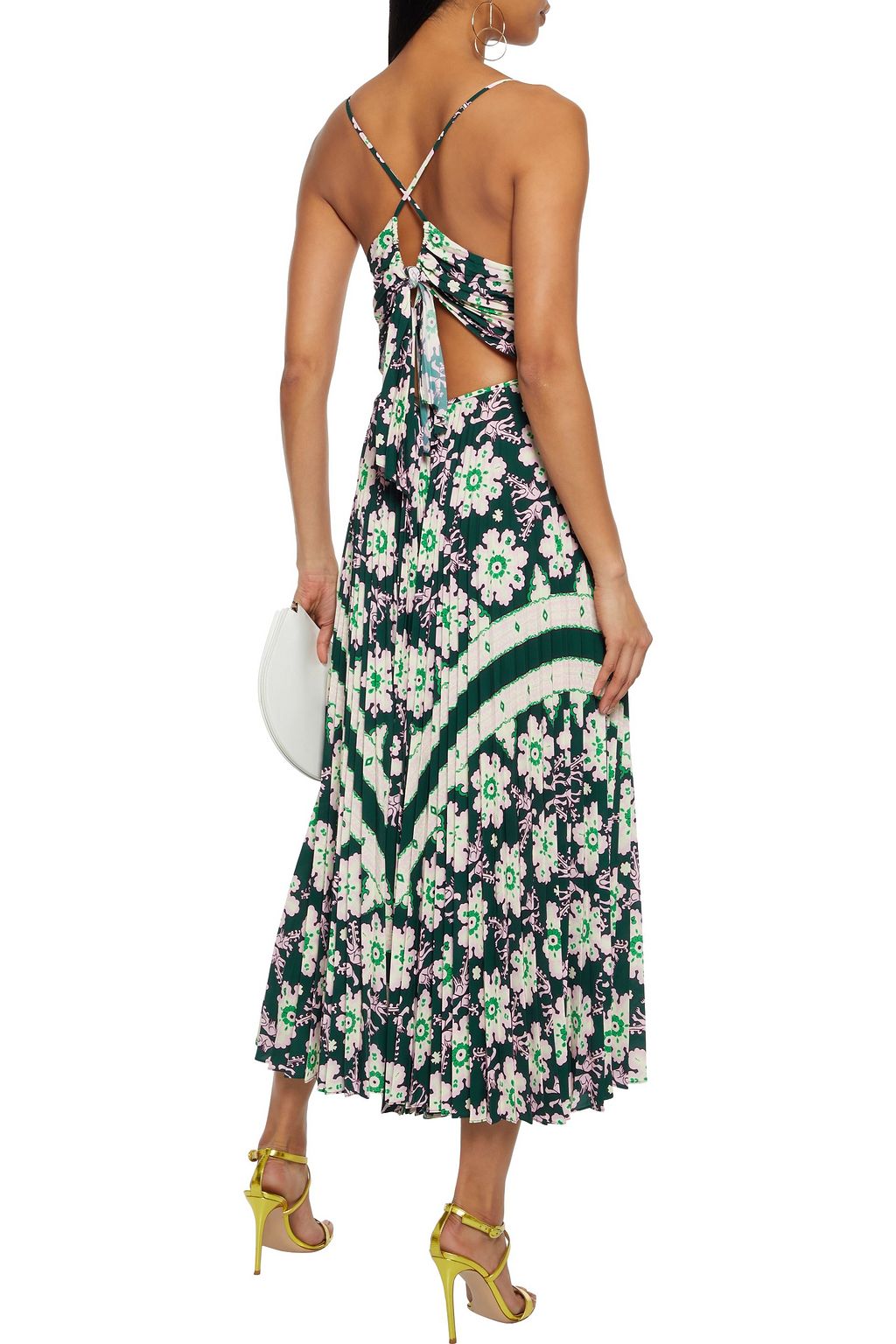 A.L.C. Gemini tie-back printed plissé crepe de chine midi dress