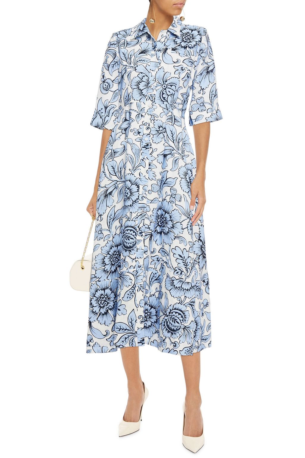 ERDEM Kasia floral-print linen midi shirt dress