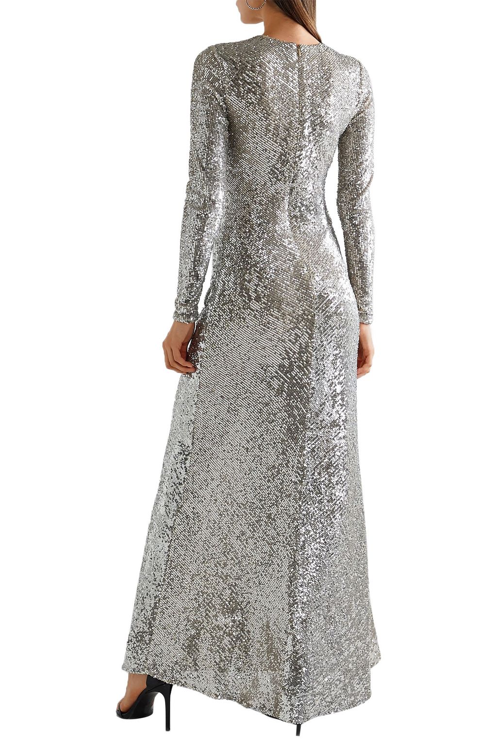 REEM ACRA Wrap-effect sequined tulle gown