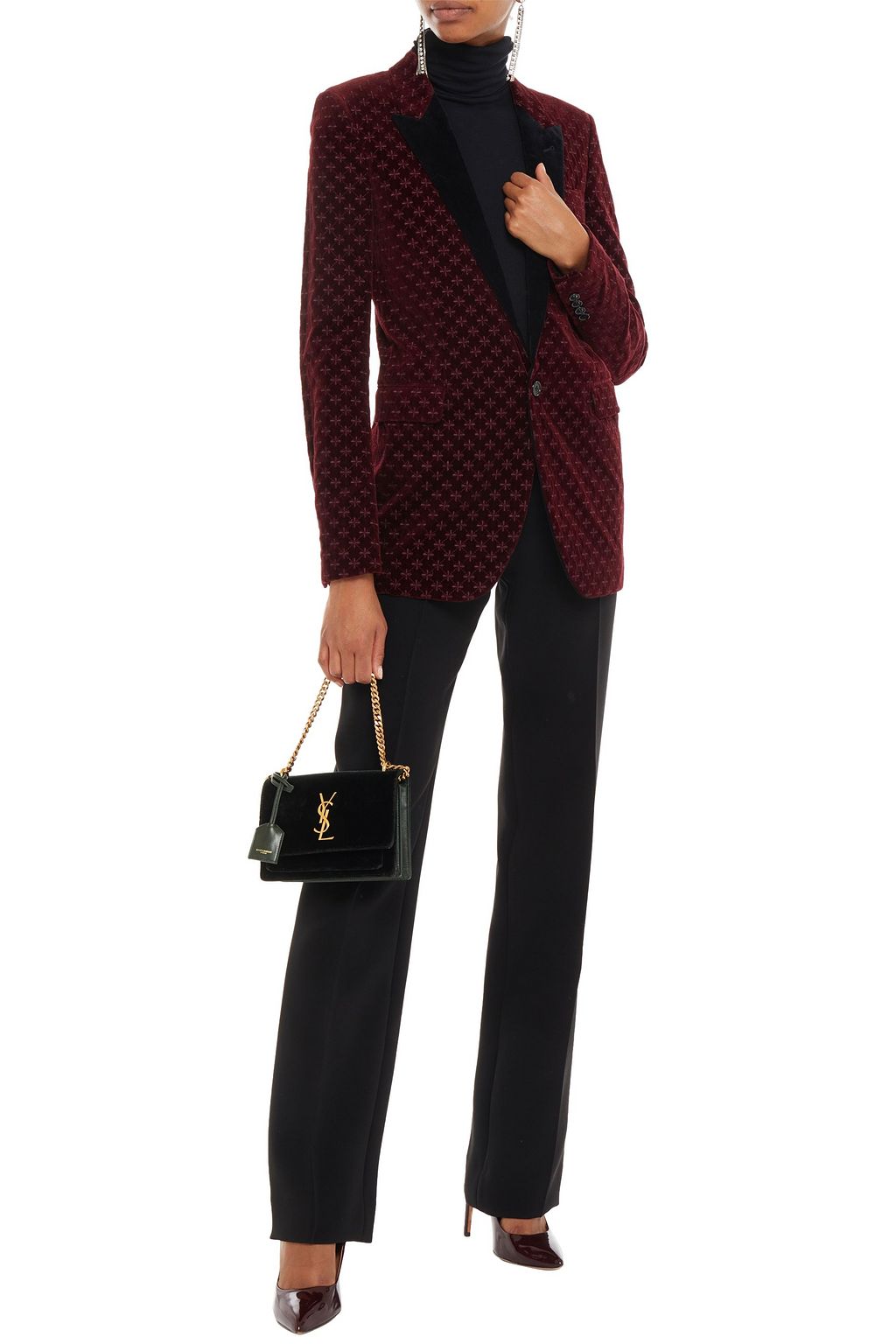 SAINT LAURENT Embroidered cotton-blend velvet blazer