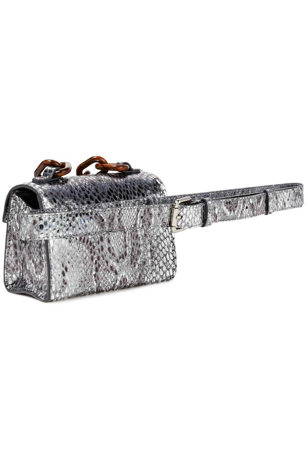 GANNI Metallic snake-effect leather belt bag