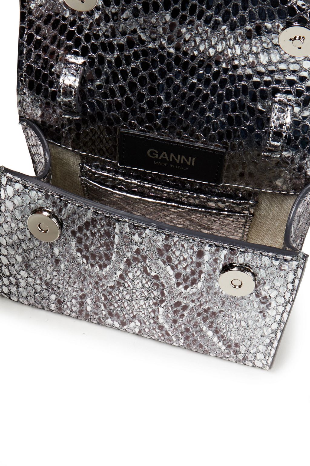 GANNI Metallic snake-effect leather belt bag