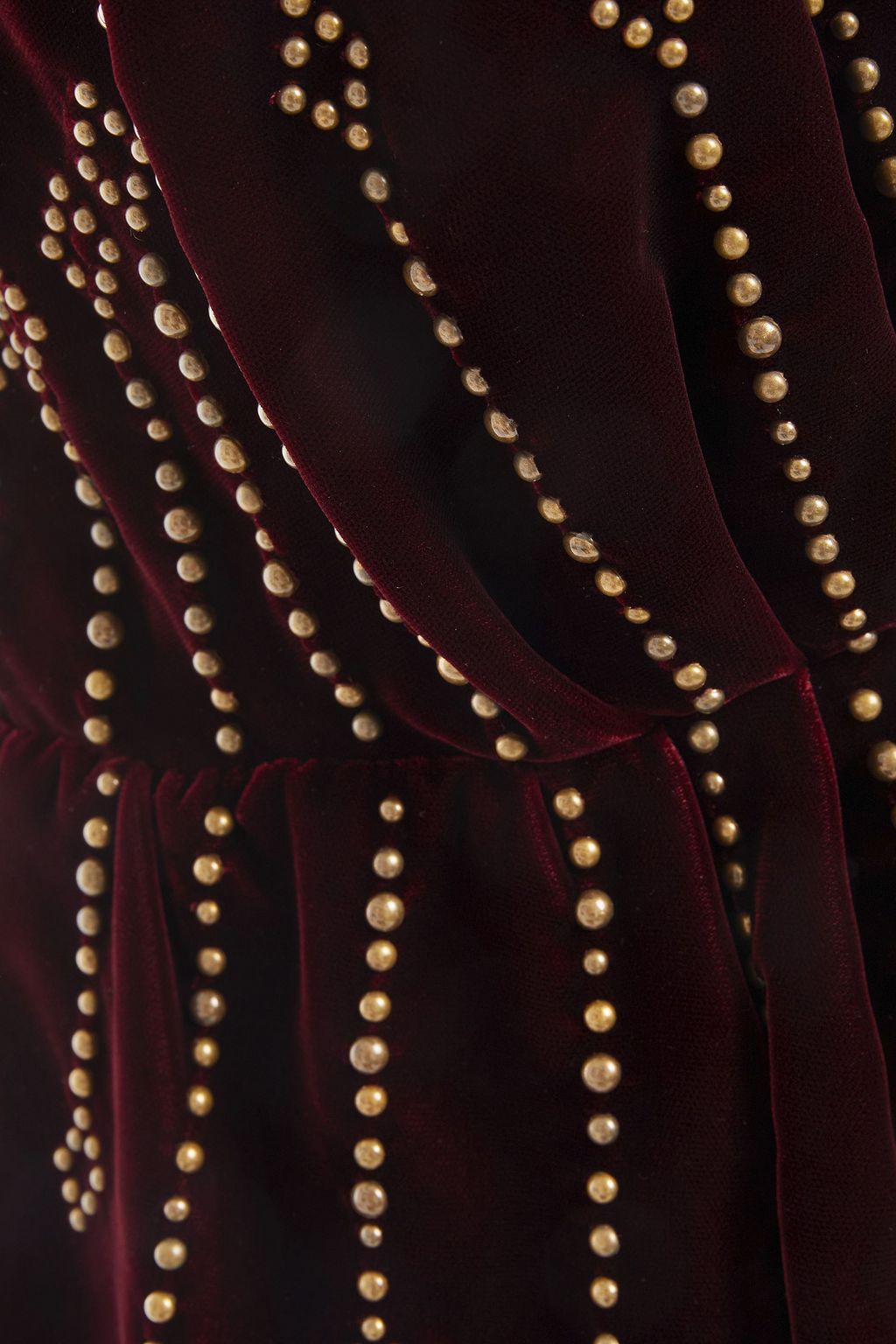 SAINT LAURENT Gathered studded velvet mini dress