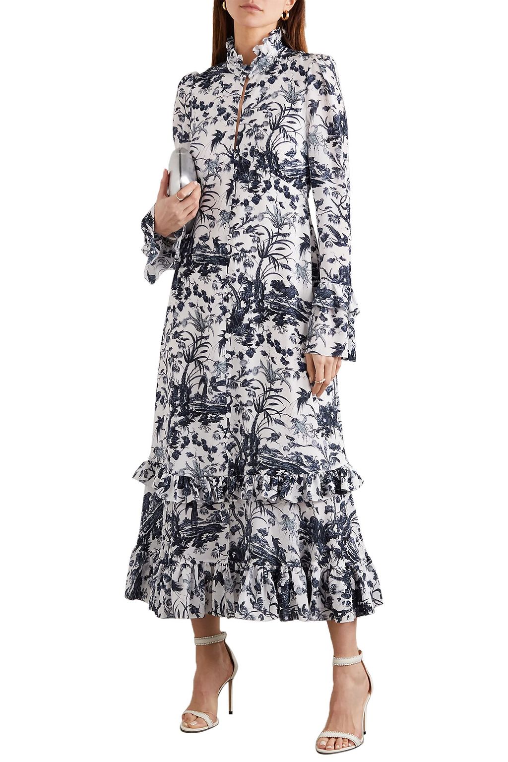 ERDEM Miguella ruffled printed silk crepe de chine midi dress