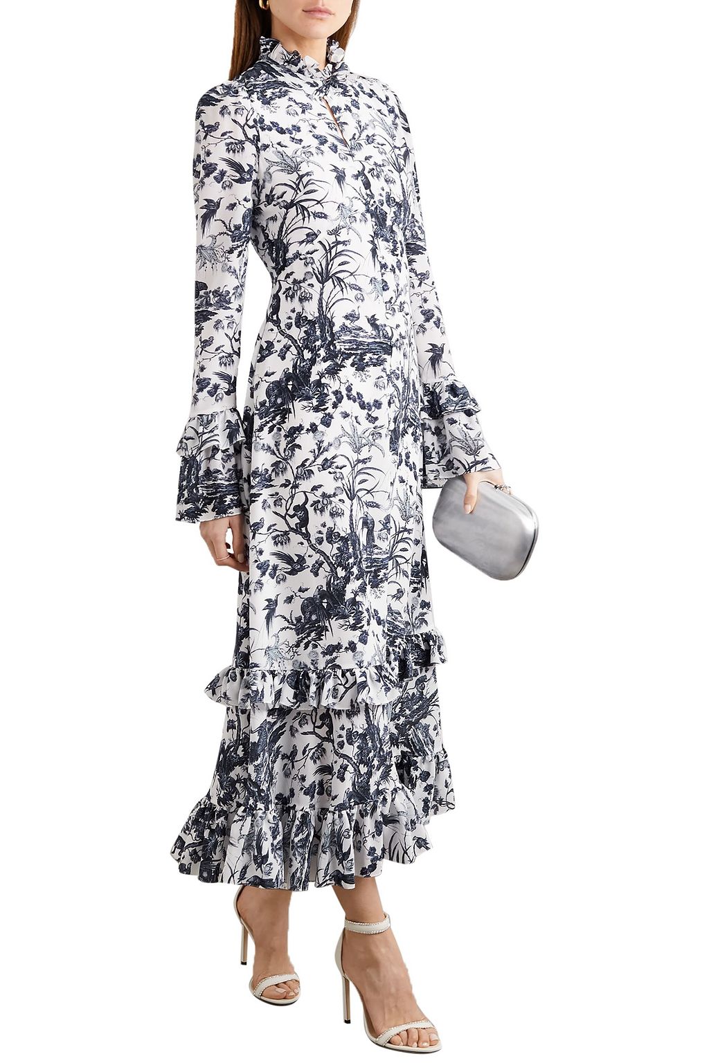 ERDEM Miguella ruffled printed silk crepe de chine midi dress