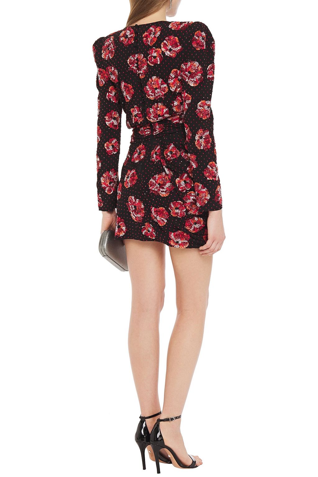 SAINT LAURENT Embellished silk-crepe mini dress