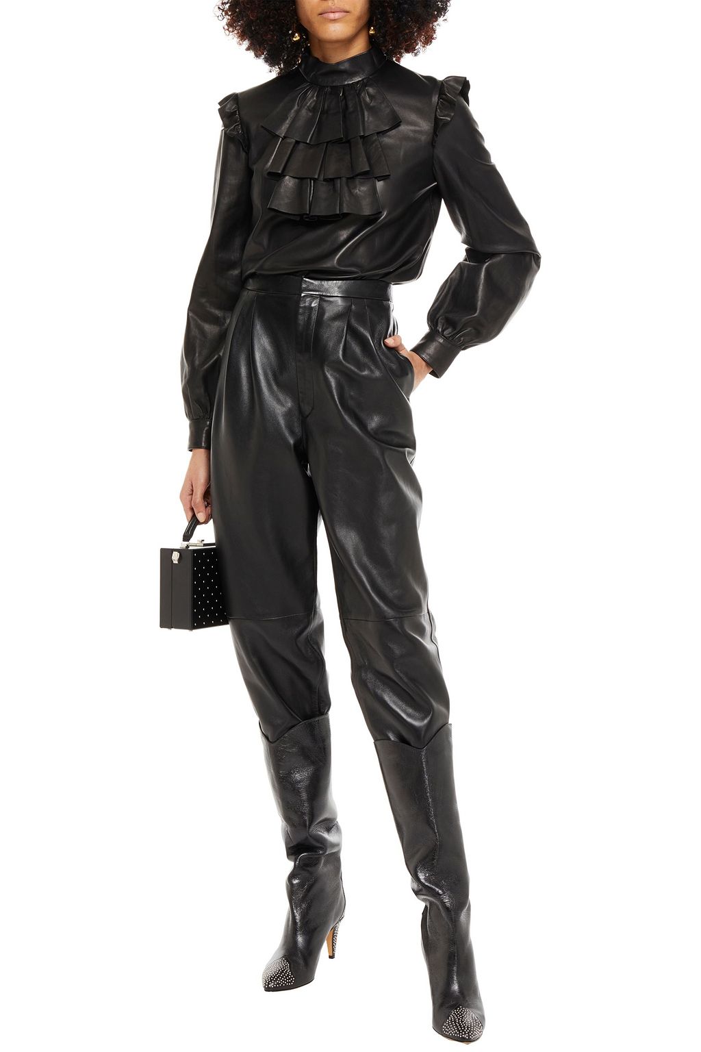 SAINT LAURENT Ruffled leather blouse