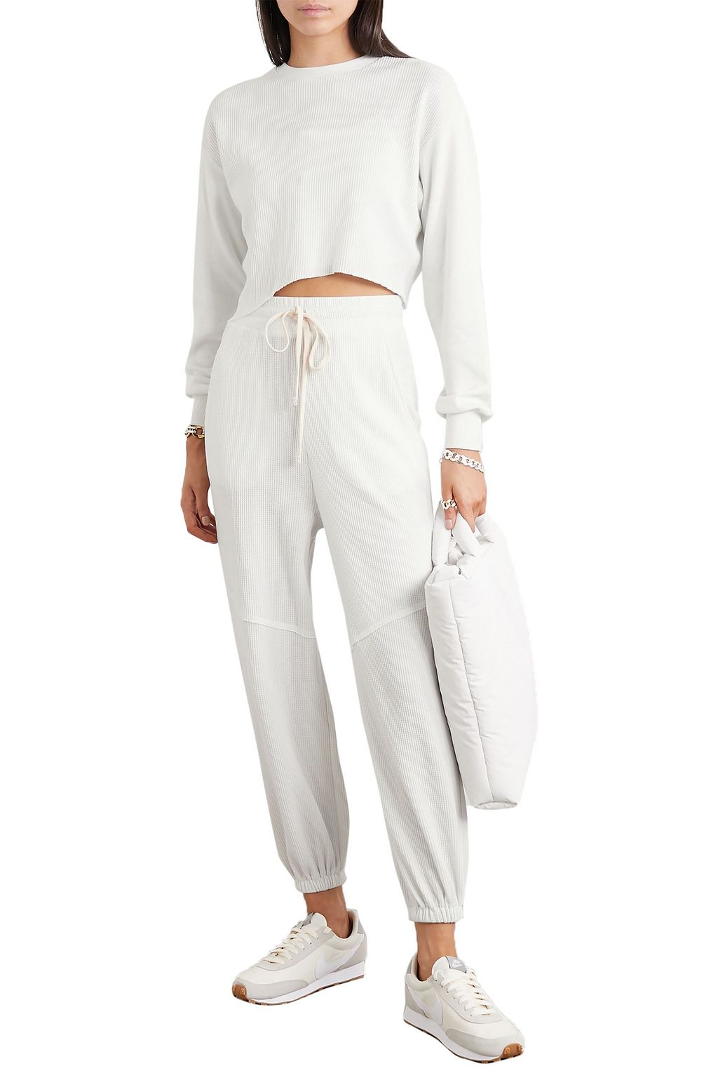 TWENTY MONTRÉAL Everest Thermal cropped asymmetric waffle-knit jersey top