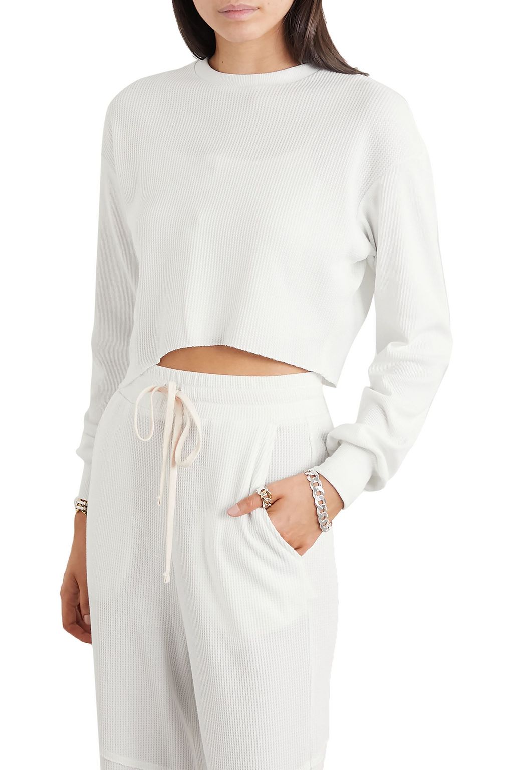 TWENTY MONTRÉAL Everest Thermal cropped asymmetric waffle-knit jersey top