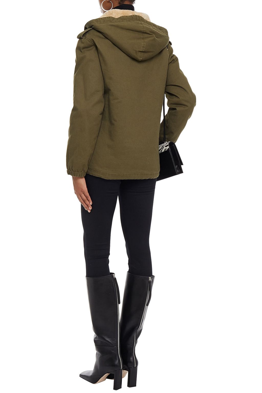 SAINT LAURENT Shearling-trimmed cotton and ramie-blend gabardine jacket