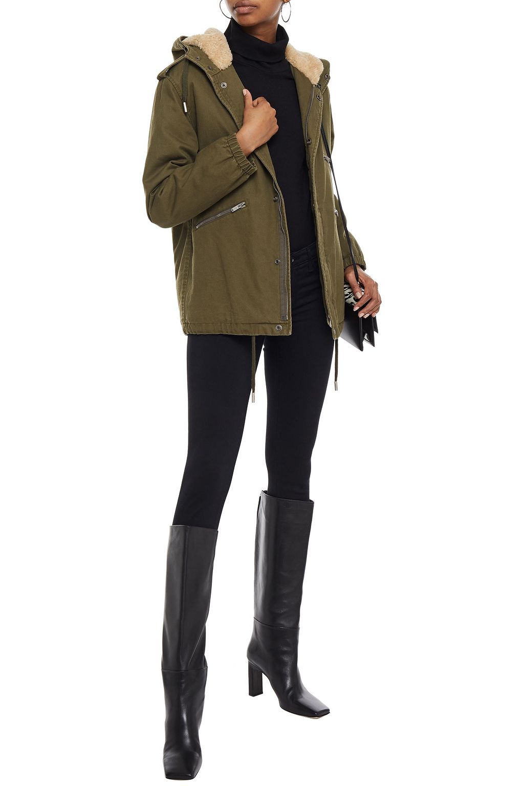 SAINT LAURENT Shearling-trimmed cotton and ramie-blend gabardine jacket