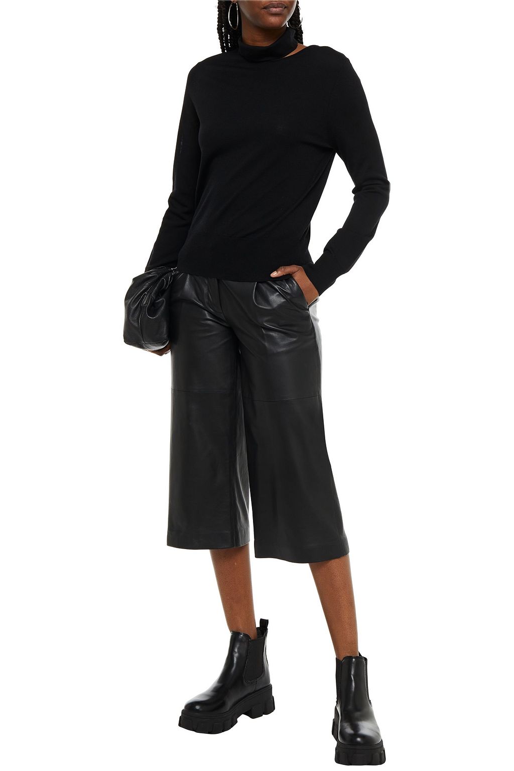 BASSIKE Cutout merino wool turtleneck top