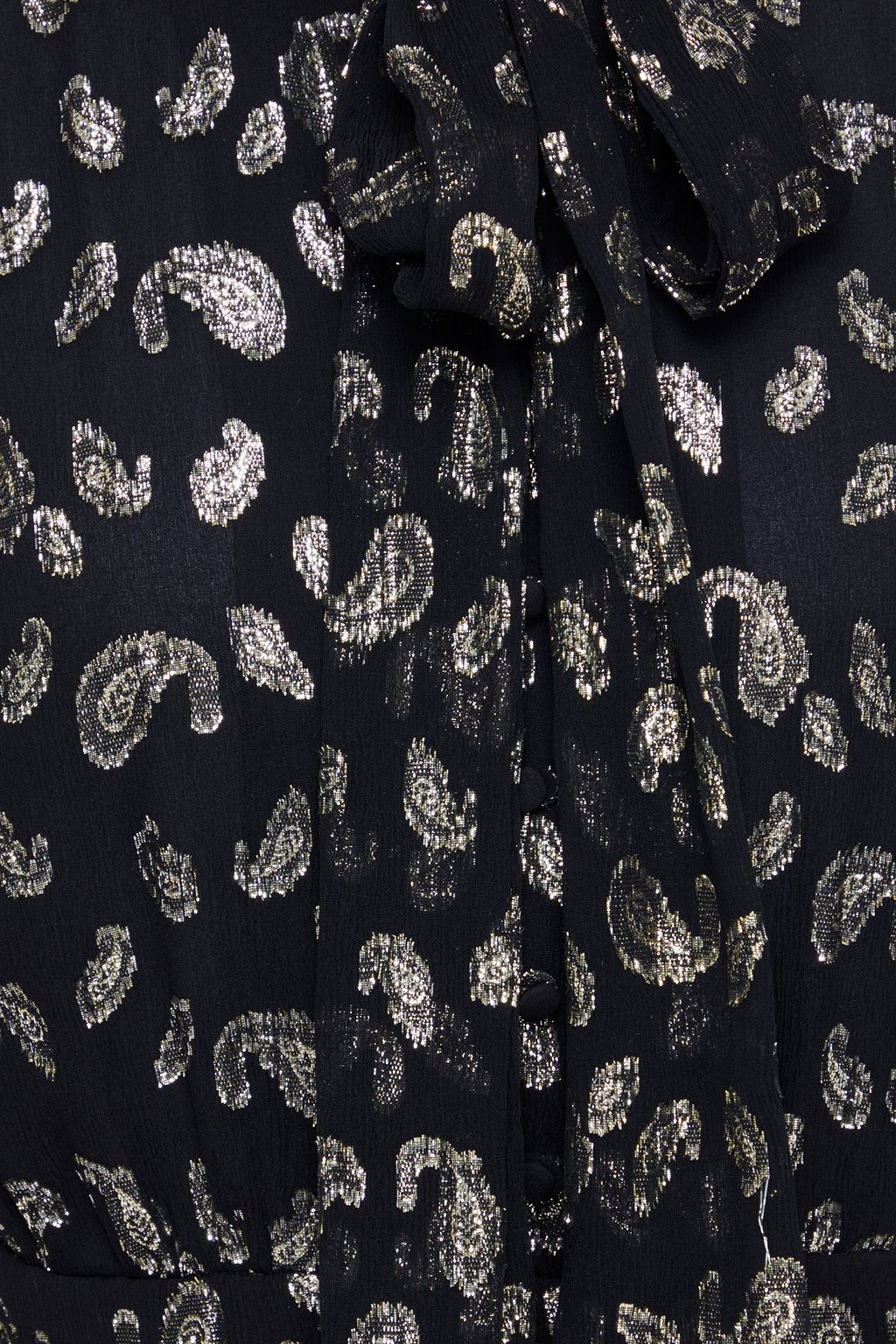 SAINT LAURENT Pussy-bow gathered metallic fil coupé silk-blend mini dress