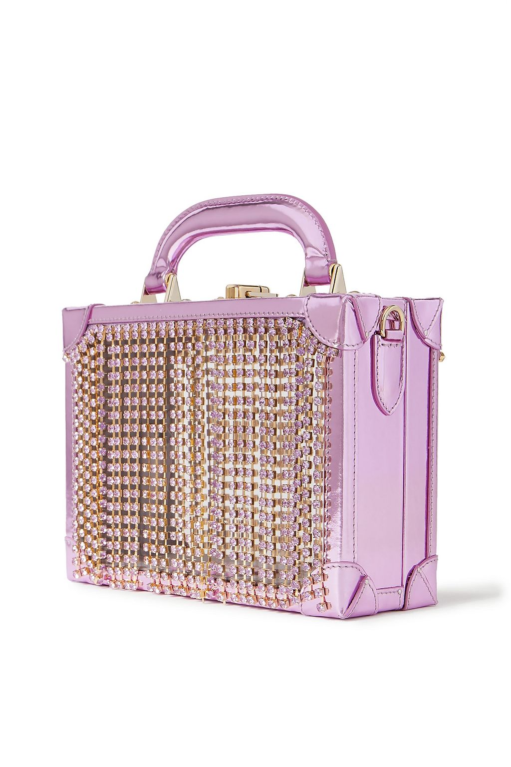 AREA Ling Ling crystal-embellished metallic leather and PVC tote