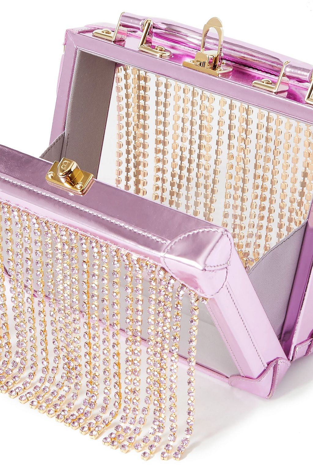 AREA Ling Ling crystal-embellished metallic leather and PVC tote