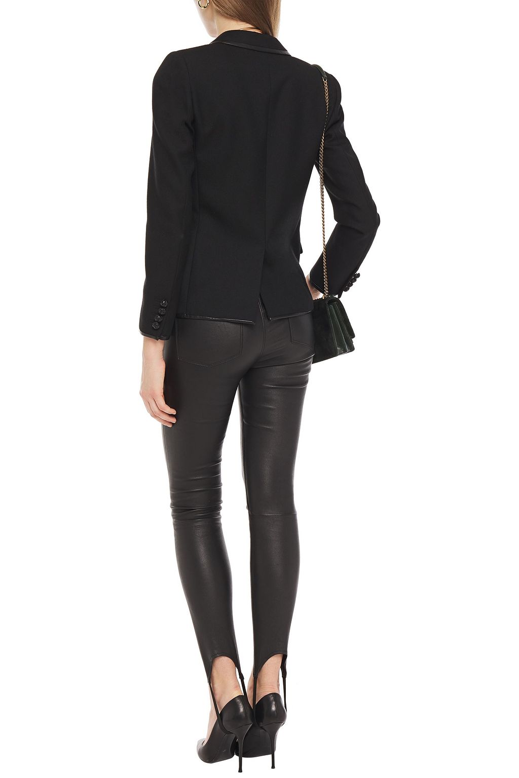 SAINT LAURENT Leather-trimmed wool-twill blazer