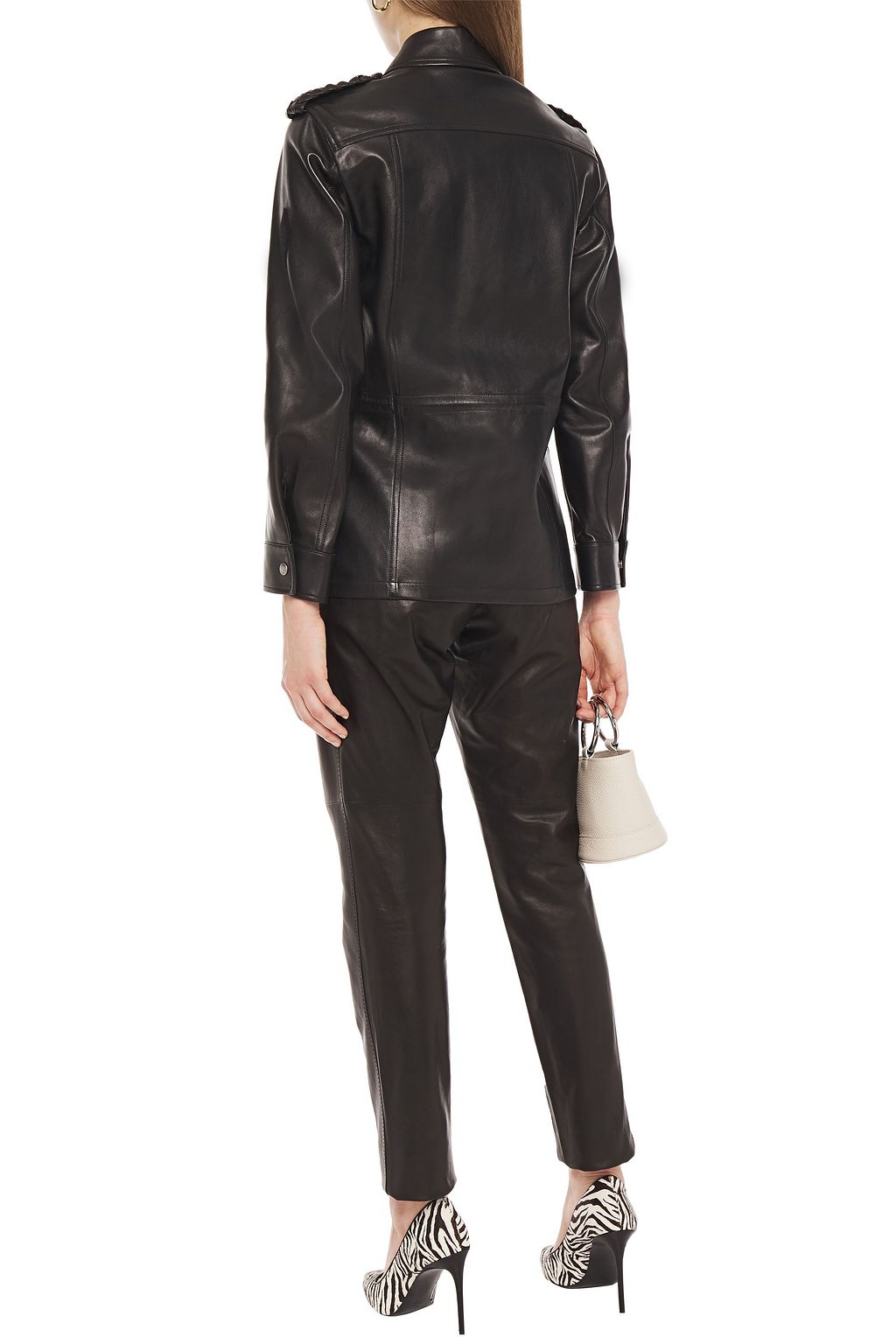 SAINT LAURENT Braid-trimmed leather jacket