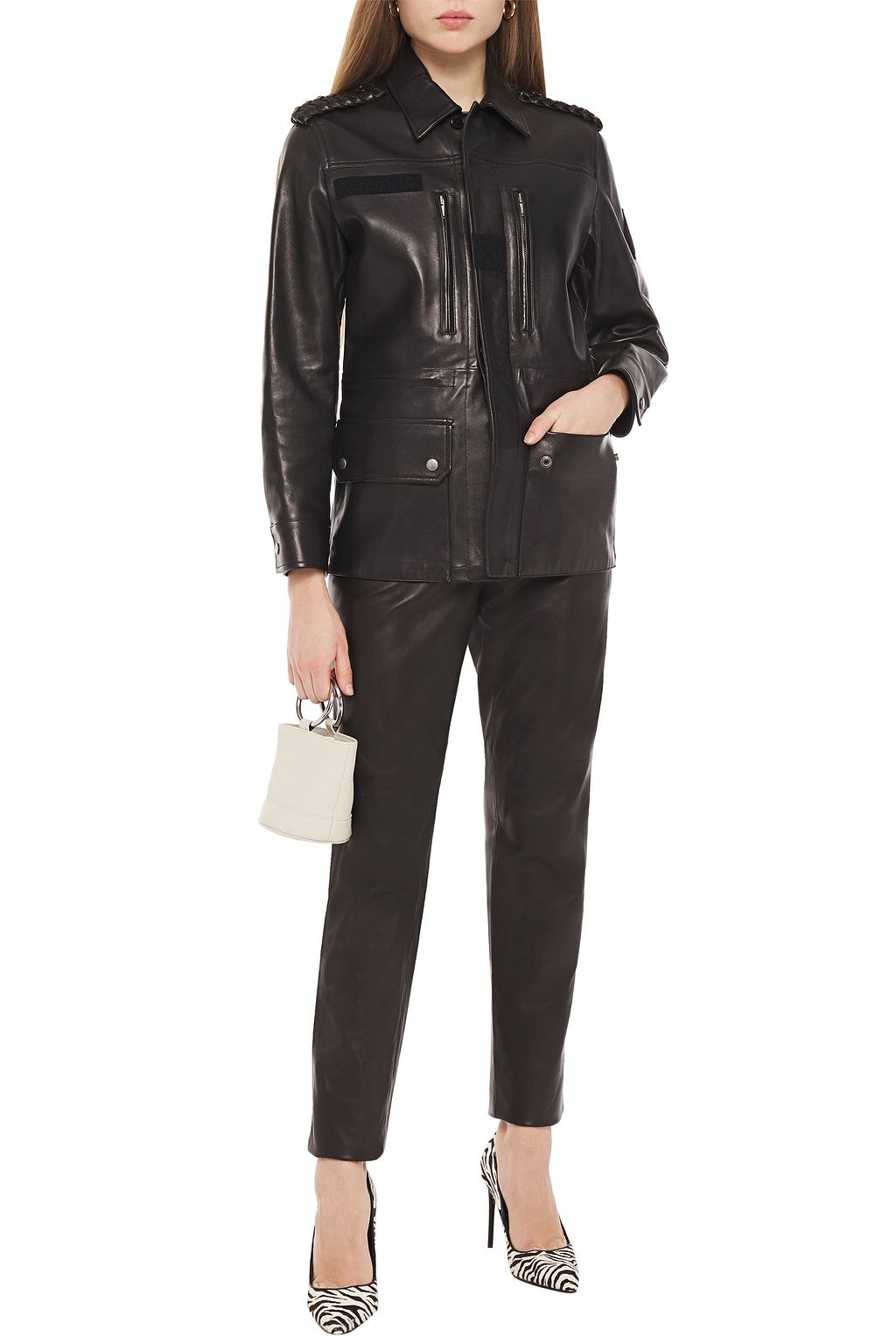SAINT LAURENT Braid-trimmed leather jacket
