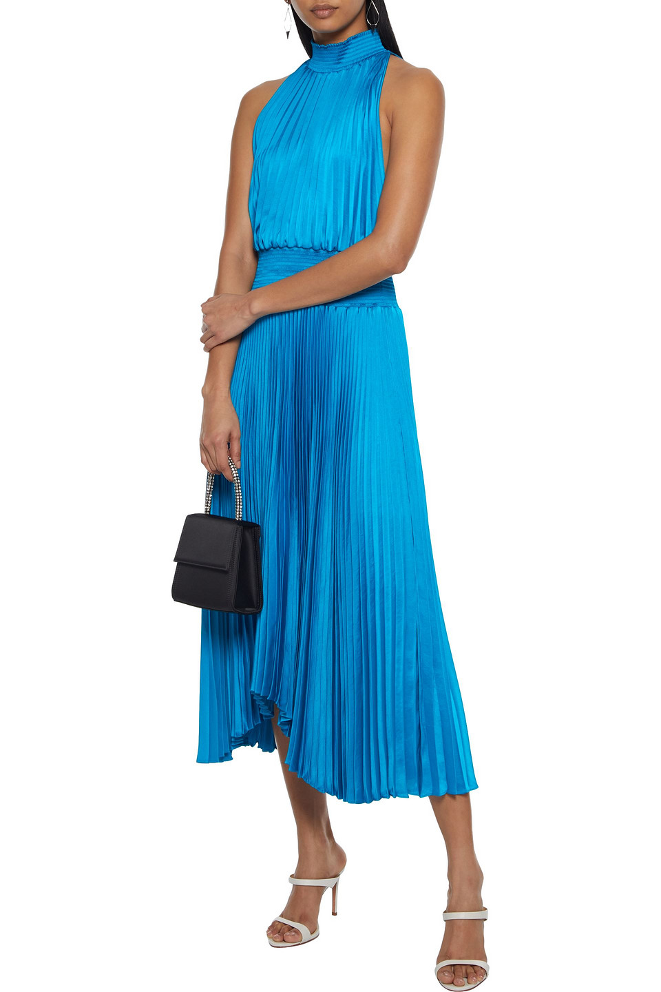 A.L.C RENZO SHIRRED PLISSÉ-SATIN MIDI DRESS,3074457345625396691