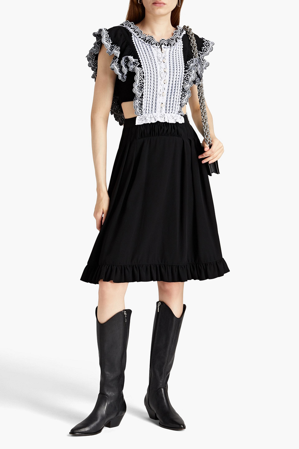 Rabanne Cutout Embroidered Ruffled Cady Dress In Black