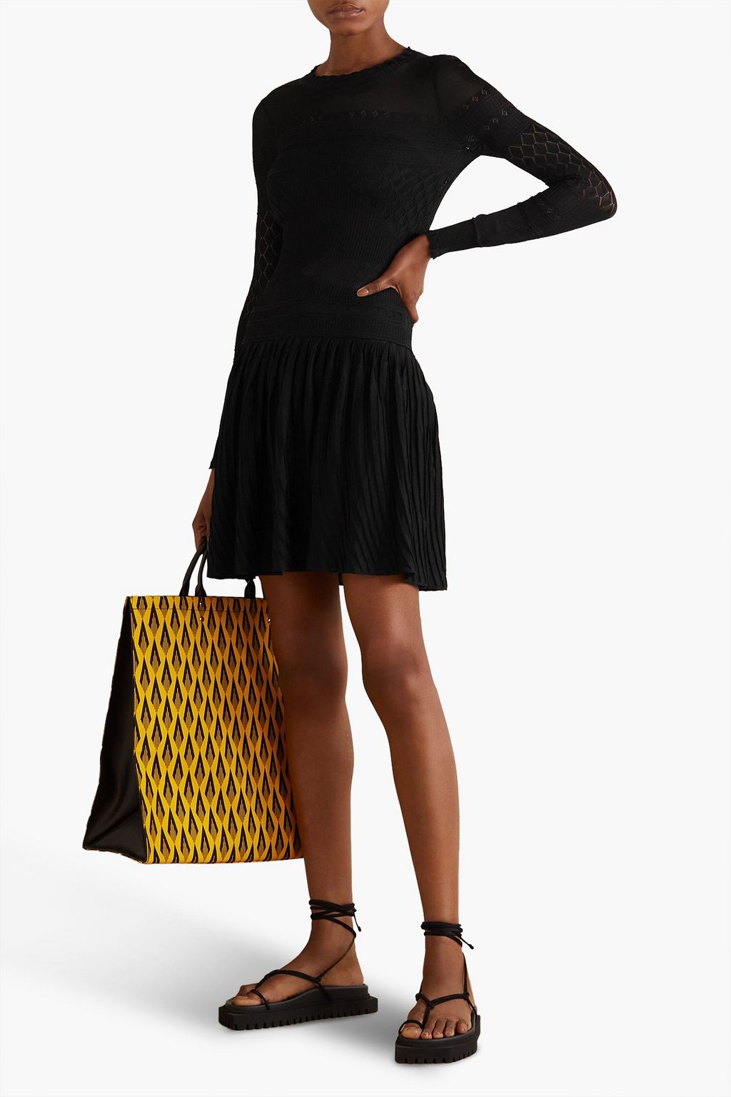 RABANNE Chain-embellished pointelle-knit mini dress