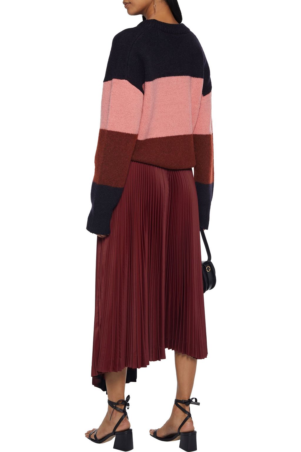 A.L.C. Hester asymmetric plissé-satin midi skirt