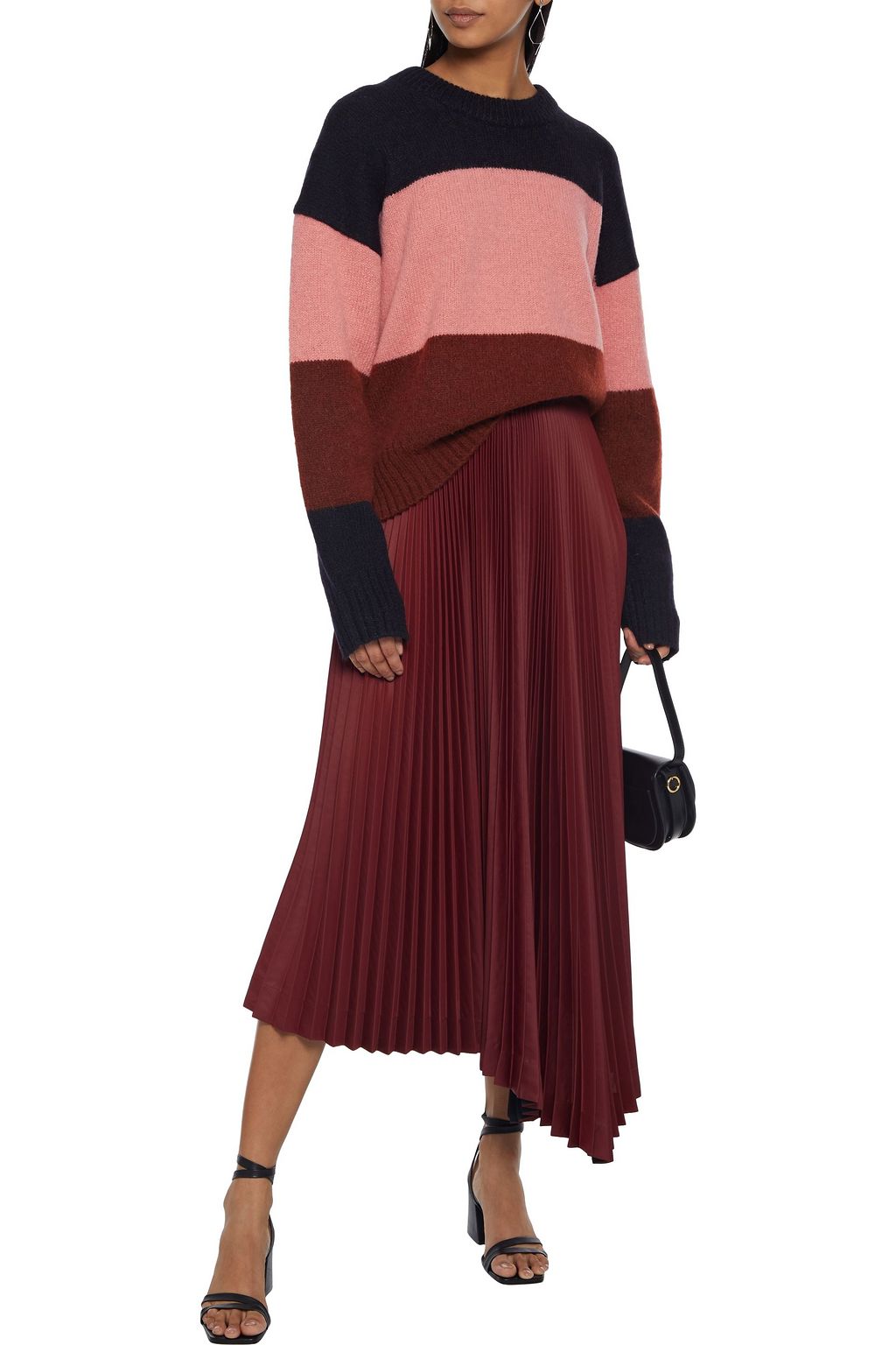 A.L.C. Hester asymmetric plissé-satin midi skirt