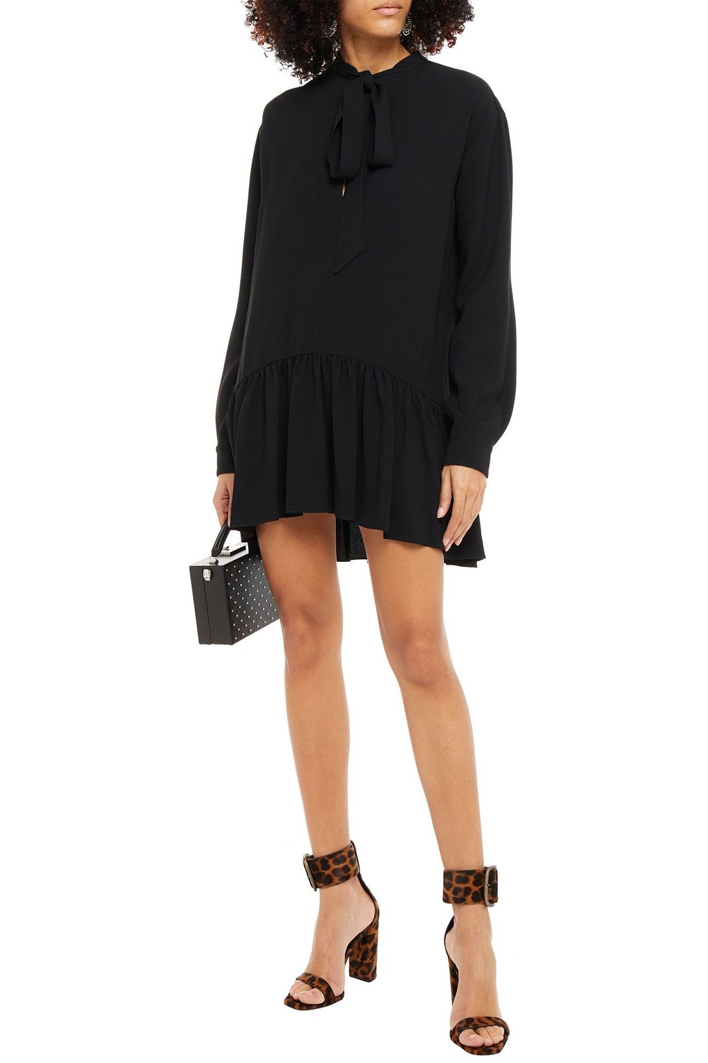 SAINT LAURENT Pussy-bow gathered silk-blend crepe de chine mini dress