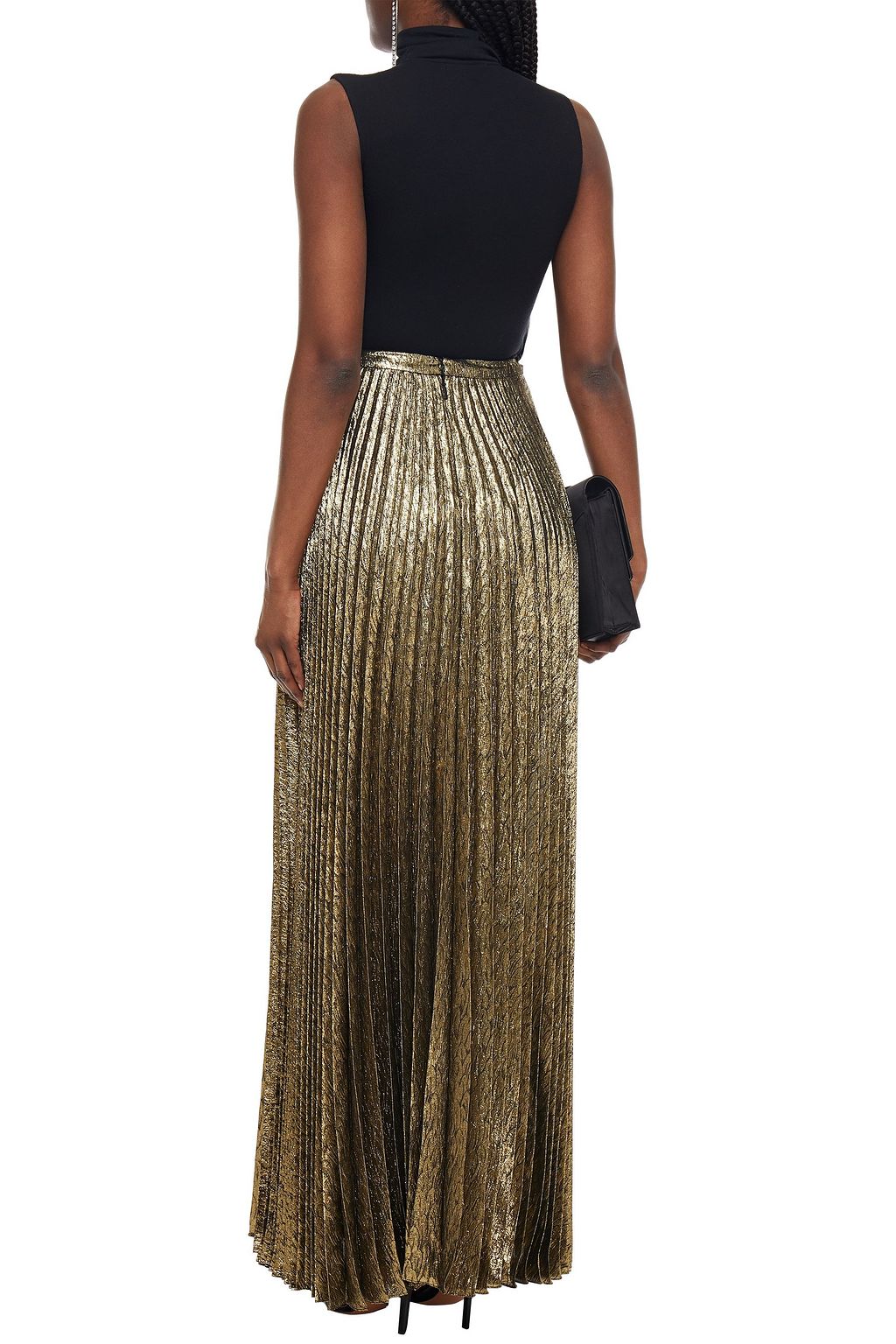 SAINT LAURENT Pleated metallic silk-blend jacquard maxi skirt