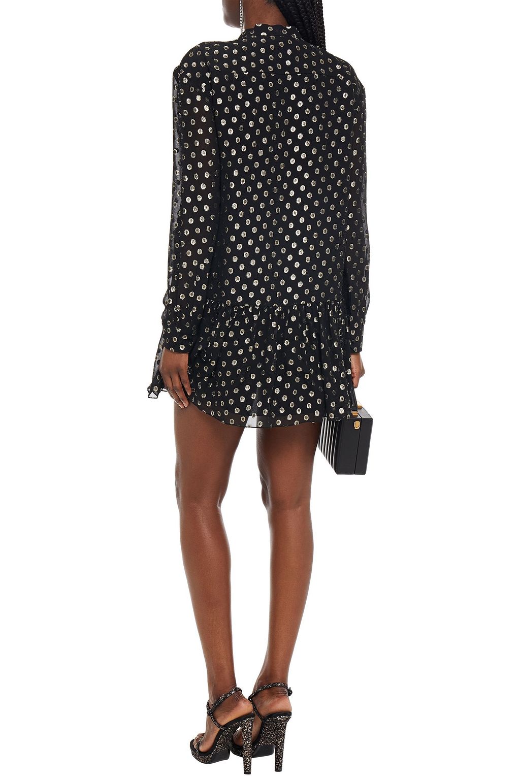 SAINT LAURENT Pussy-bow gathered metallic fil coupé silk-blend mini dress