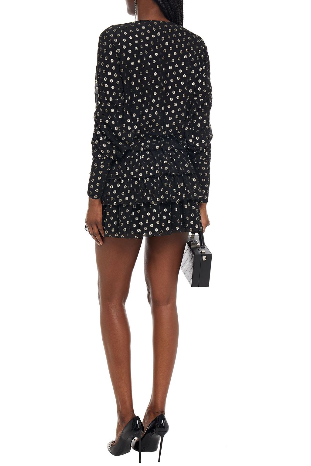 SAINT LAURENT Tiered metallic fil coupé silk-blend mini dress