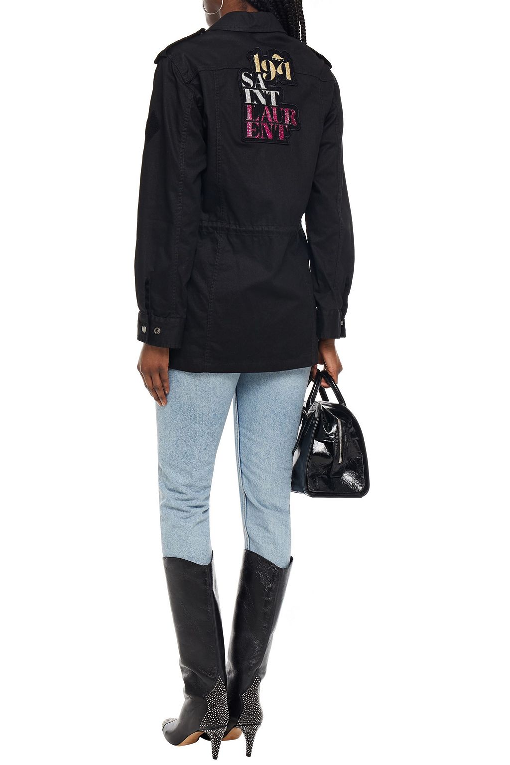 SAINT LAURENT Appliquéd cotton and ramie-blend gabardine jacket