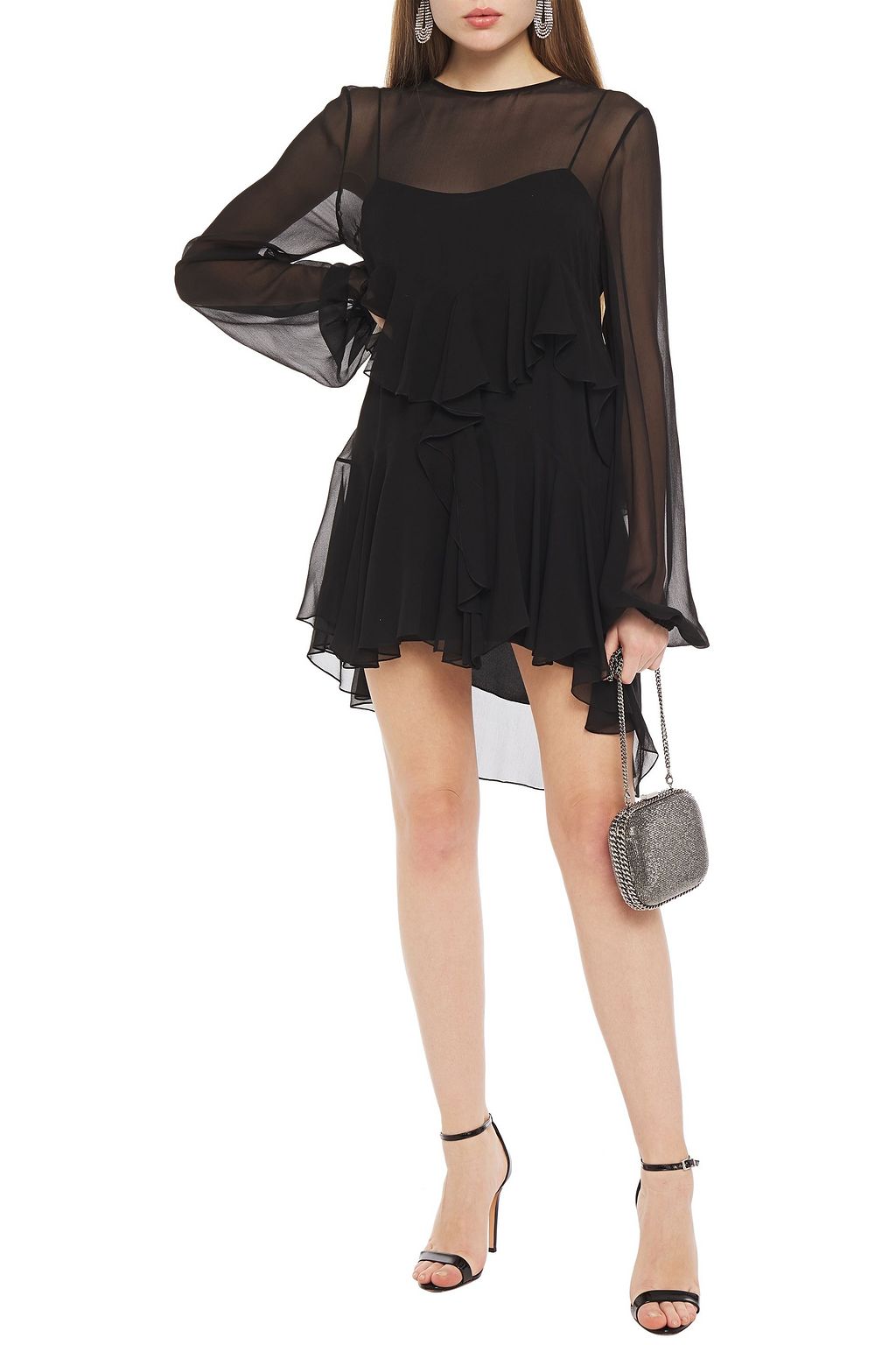 SAINT LAURENT Ruffled silk-chiffon and crepe mini dress