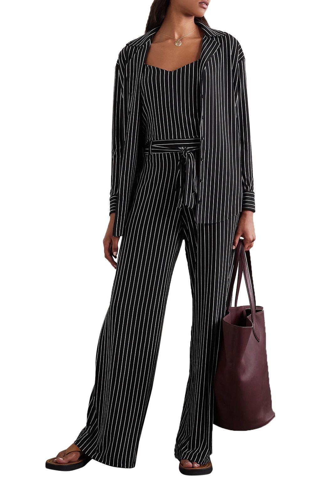 LESET Amber pinstriped stretch-jersey shirt