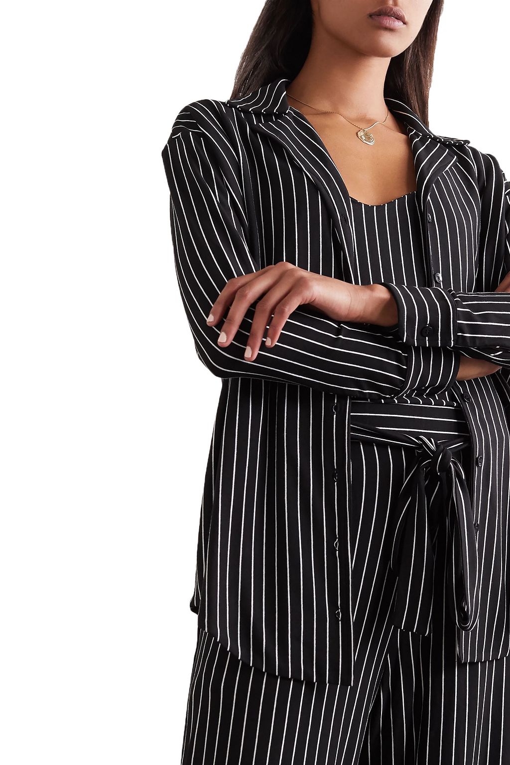 LESET Amber pinstriped stretch-jersey shirt