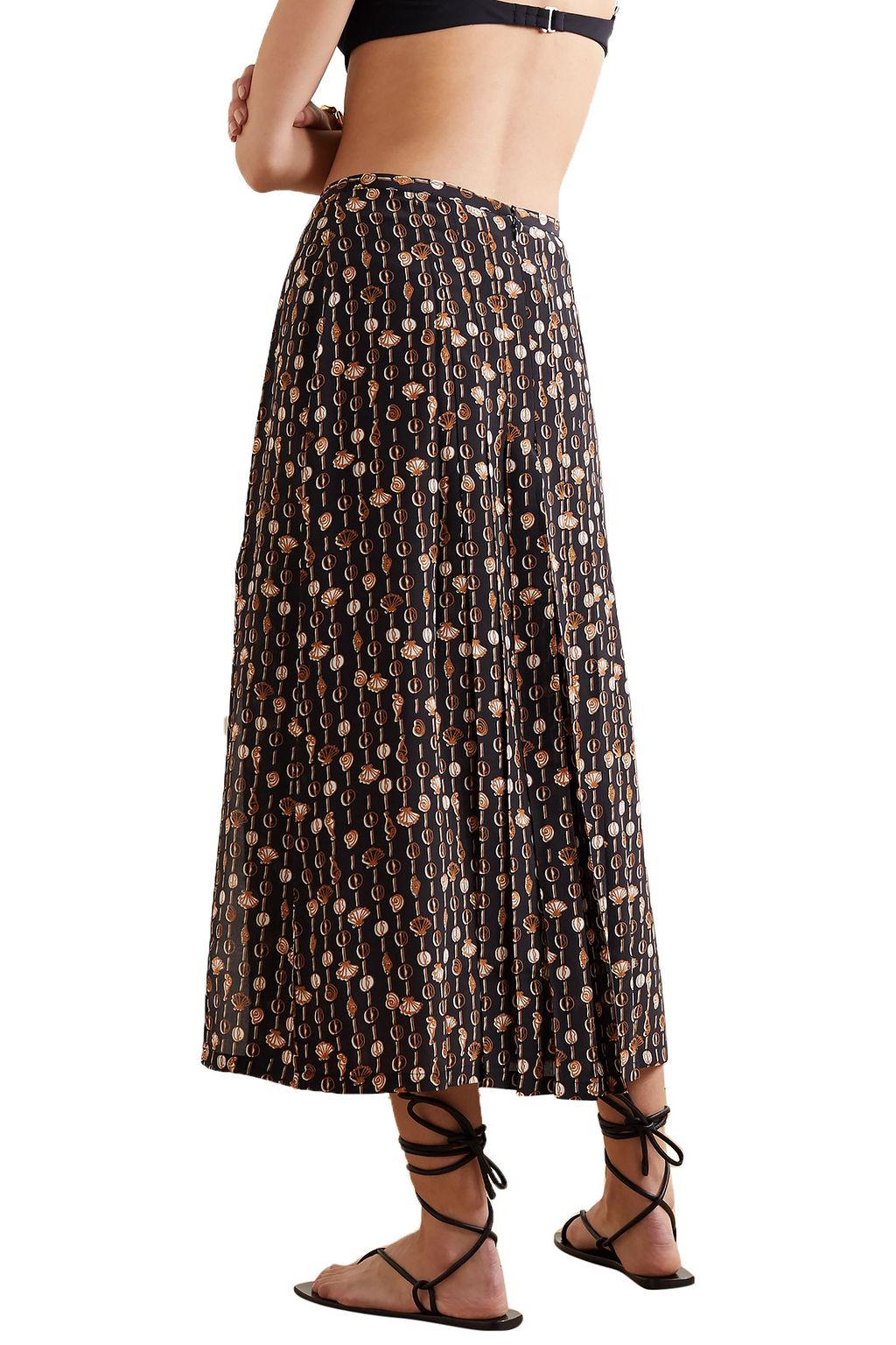 RIXO Printed silk-crepe midi skirt