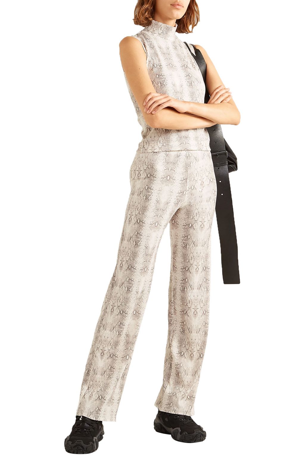 LESET Sophia snake-print ribbed stretch-modal turtleneck top