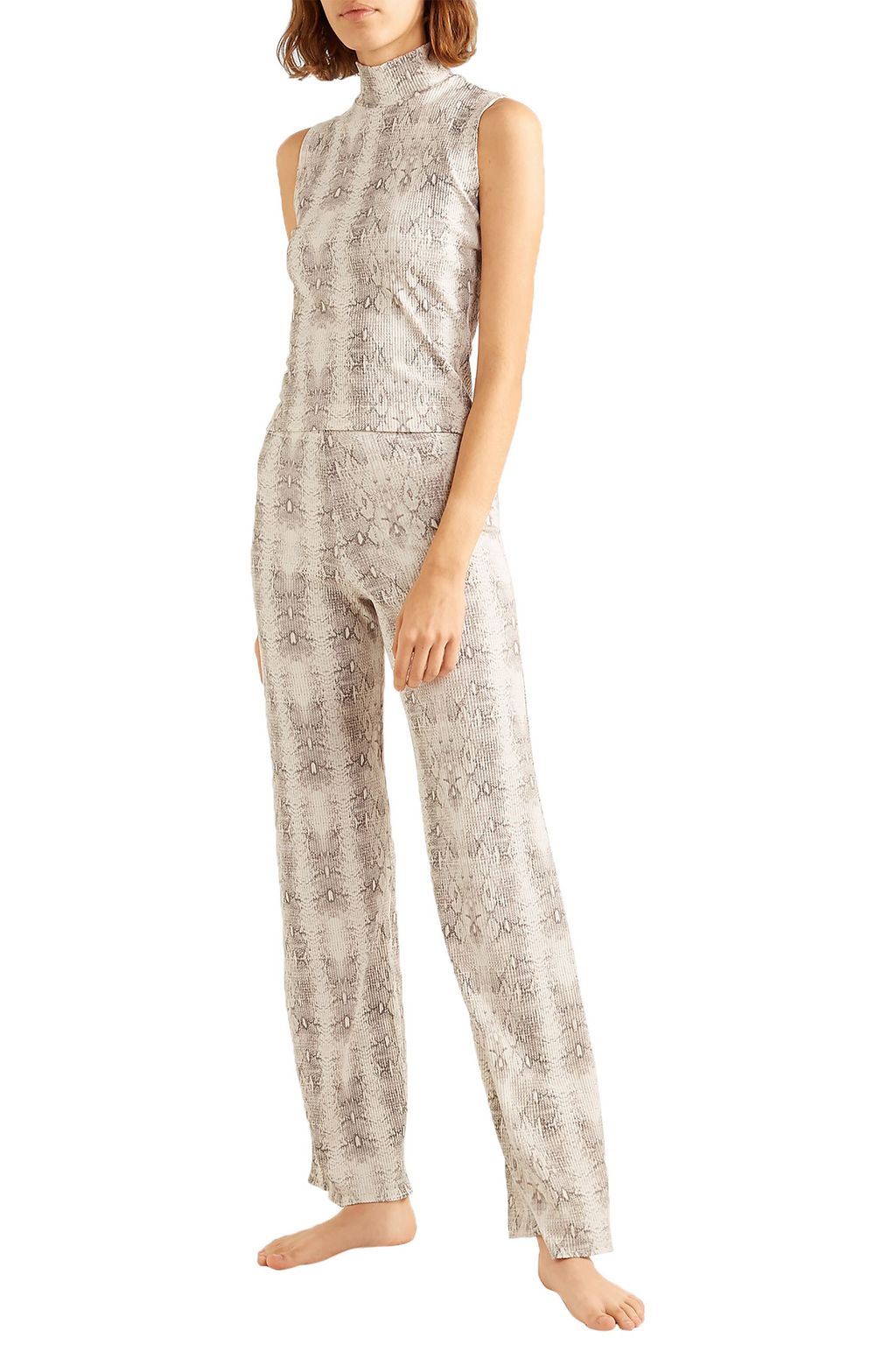 LESET Sophia snake-print ribbed stretch-modal turtleneck top