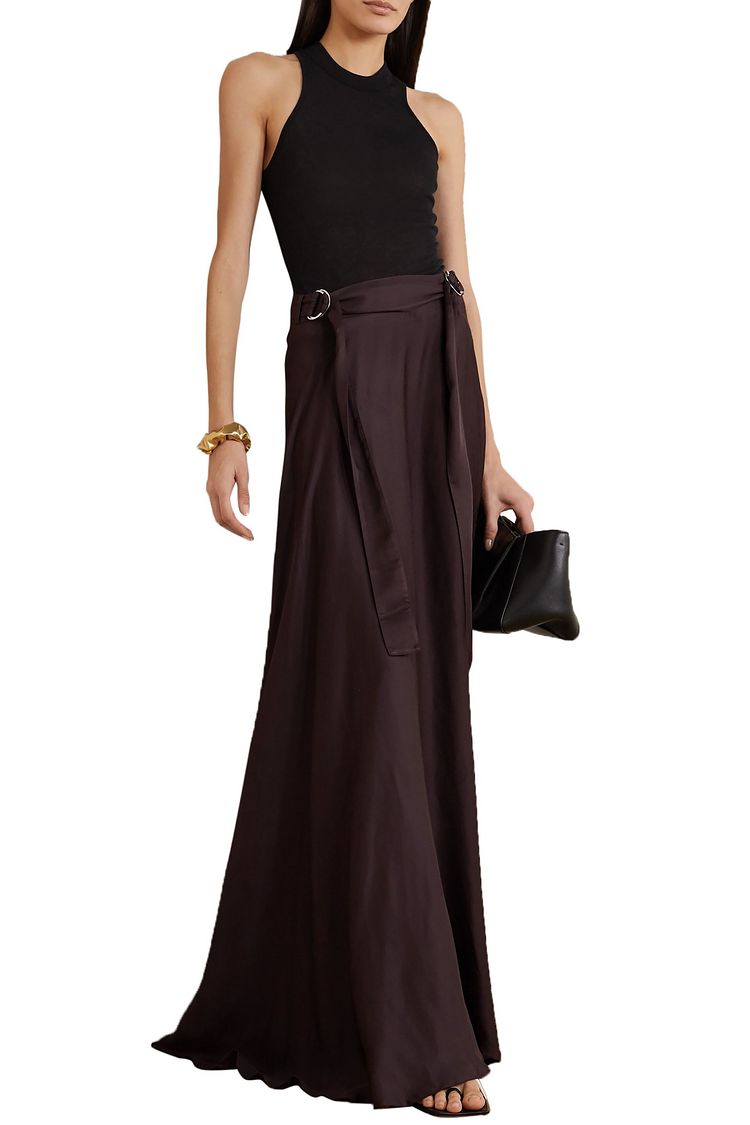 Dark brown Belted satin maxi skirt | BITE STUDIOS | THE OUTNET