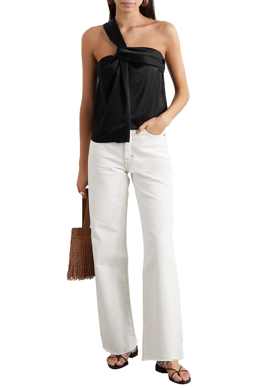 NANUSHKA Manon one-shoulder knotted washed-satin top