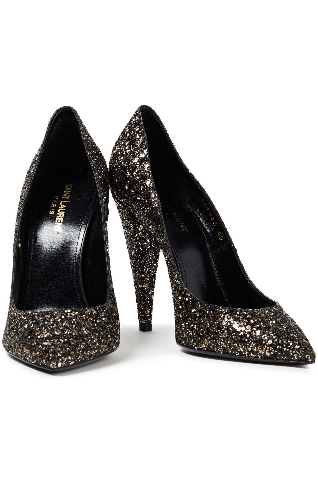 SAINT LAURENT Glittered leather pumps