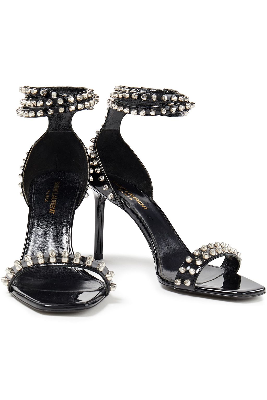 SAINT LAURENT Amber studded patent-leather sandals